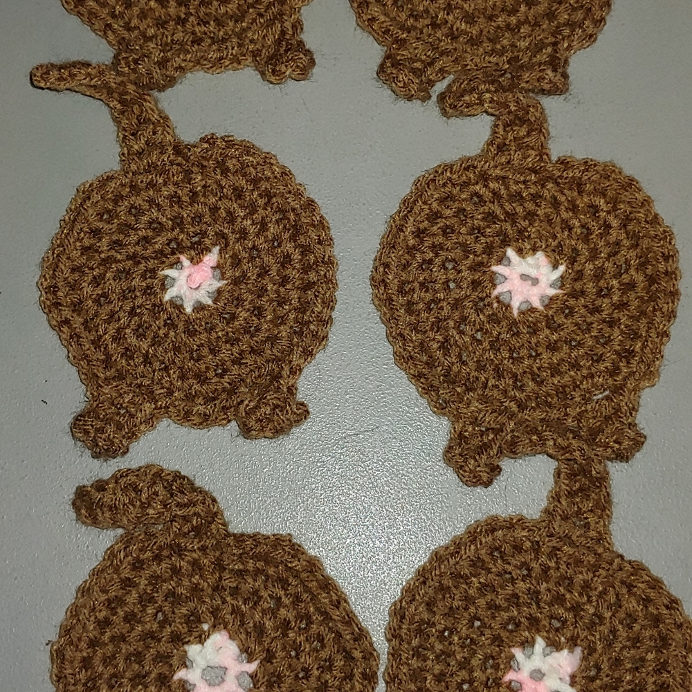 Handcrafted Cat Butt Crochet Coasters Set of 2